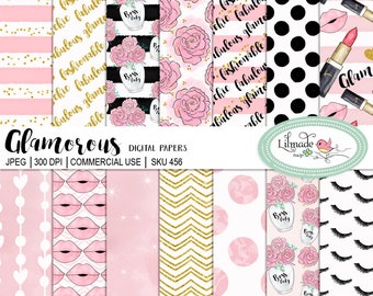 what is a paper dress Fashion digital paper, makeup, glam, boss lady digital papers, lipstick, roses, lips clipart, gold glitter paper, commercial use, P456