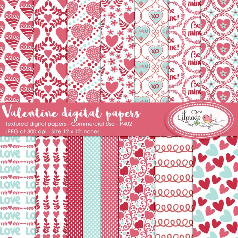 Valentine digital paper Valentine scrapbook paper Valentine image 1