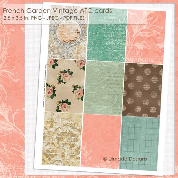 French garden vintage ATC cards, digital vintage labels, digital printable vintage labels, vintage digital stickers, P271 Il_570xn