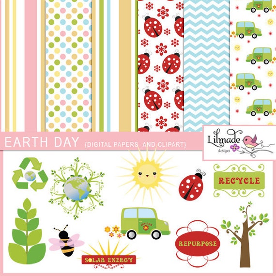 Earth Day digital papers and clipart. climate change, clean energy, Earth day graphics, recycle clipart, graphics for teachers, P81 Il_570xn