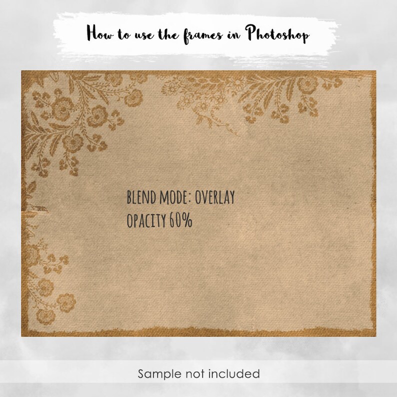 Boho Floral Overlay, Vintage Photo Frame Template (PNG, 12x12 inch) image 4