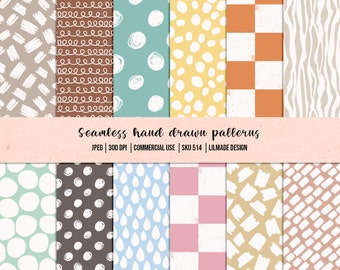 Boho Hand Drawn Seamless Patterns, Commercial Use (Digital Paper)