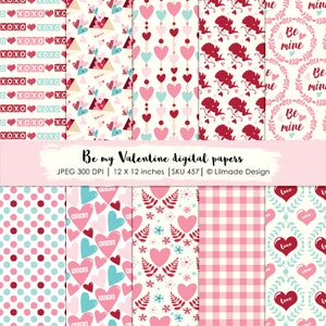 Pack de papier numérique Saint-Valentin, papier de scrapbooking Saint-Valentin, papiers numériques à motifs, motifs Saint-Valentin, fête de la Saint-Valentin bricolage, P457