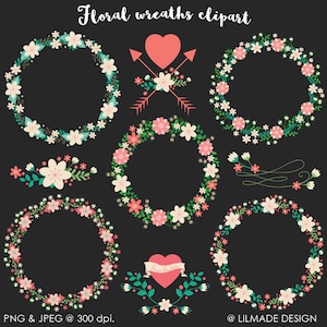 Chalkboard clipart, floral wreath clipart, botanical, boho clipart, heart and arrow, wedding clipart, chalkboard art, chalkboard paper, P166