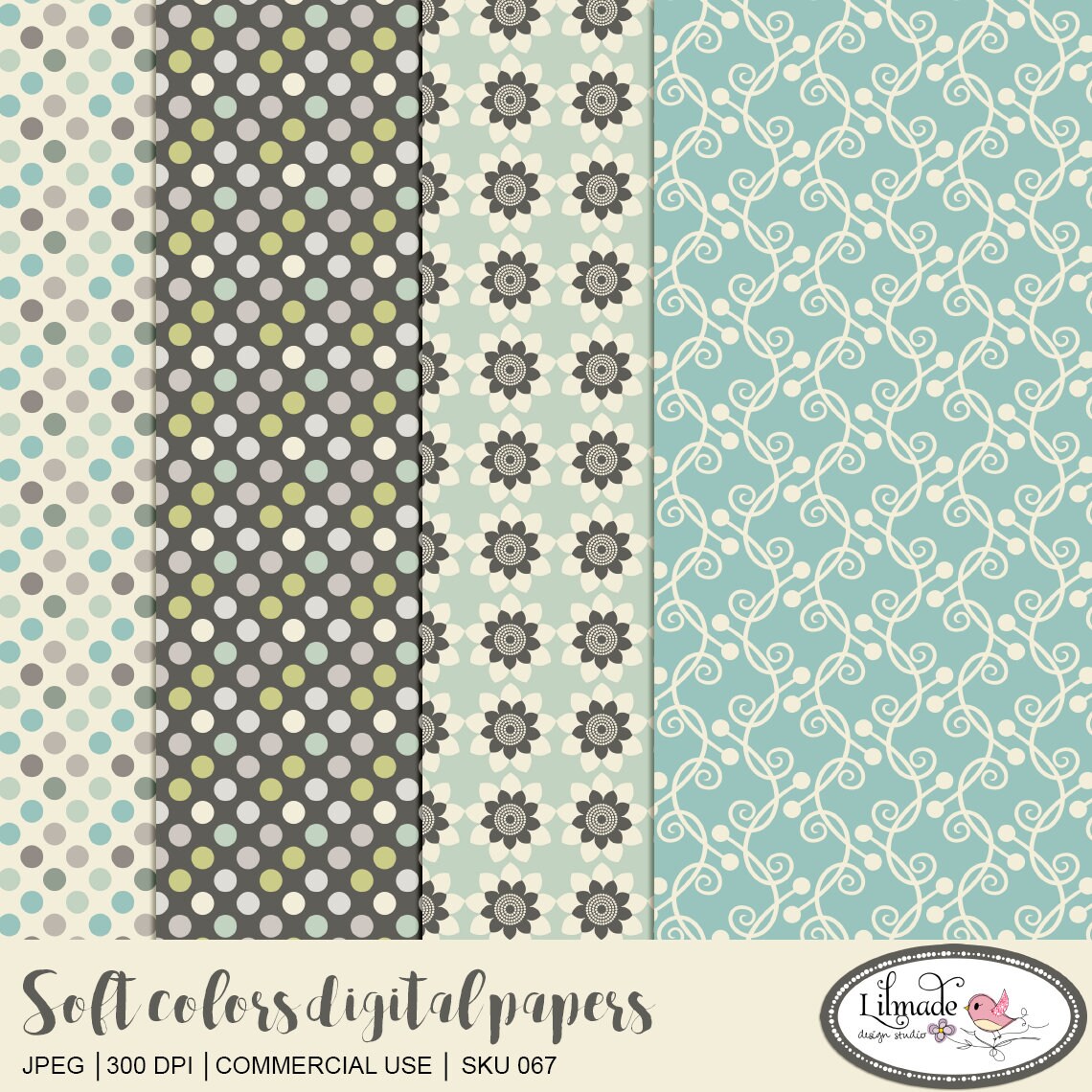 Vintage style floral digital paper for commercial use in soft | Etsy