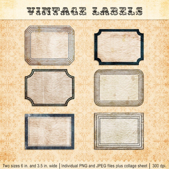 6  Digital Images  printable download  Labels  Vintage Labels  Vintage Label  Old Labels Printable Labels  Vintage Style Labels No