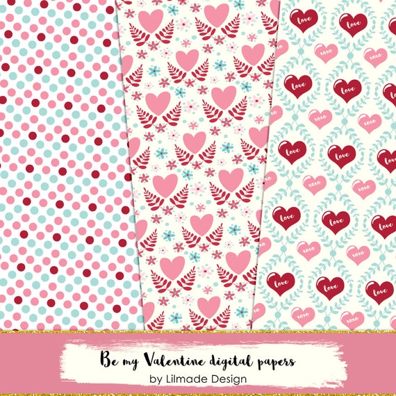Valentine Digital Paper Pack, Valentine Scrapbook Paper, Patterned Digital  Papers, Valentine Patterns, DIY Valentine Party, P457 
