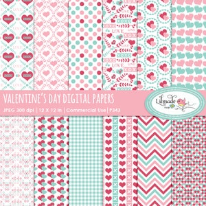 Papier numérique Saint Valentin, papier numérique, papier scrapbooking Saint Valentin, papier planificateur, fête des mères, papier numérique Sweet 16, P343