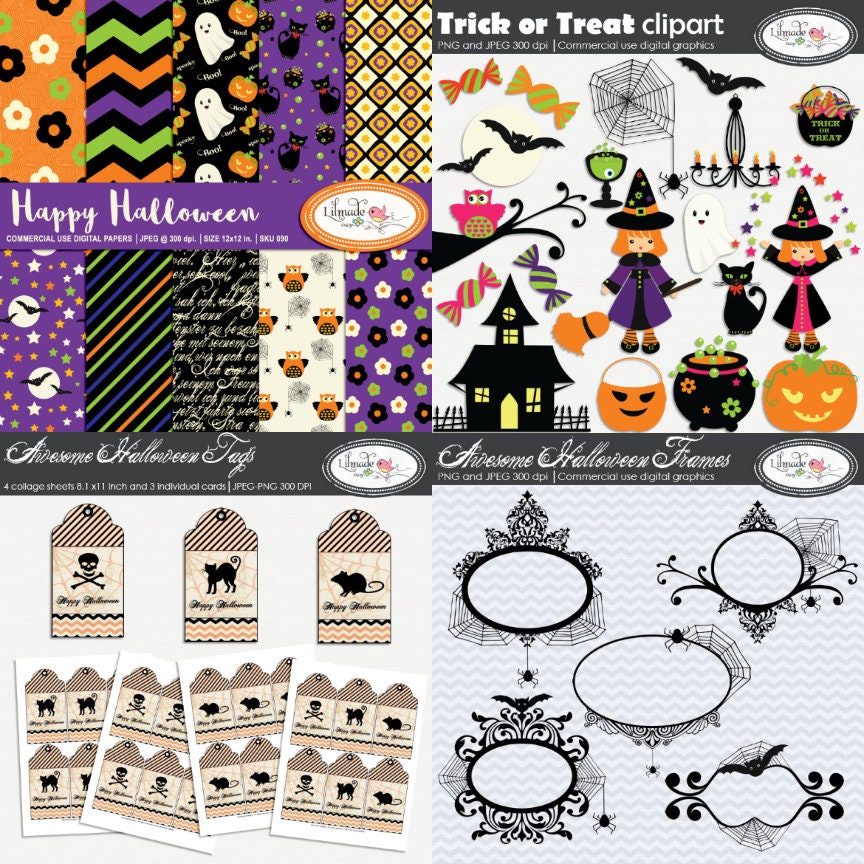 Download Halloween Clipart Digital Paper Frames And Gift Tags Bundle Etsy