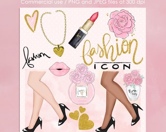 Fashion Makeup Clipart, Planner Girl, Boss Lady (PNG & JPEG)