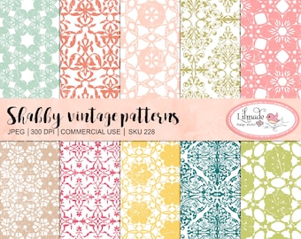 Shabby vintage digital paper, distressed damask and lace paper for scrapbooking, planner stickers, stationery and print on demand, P 228