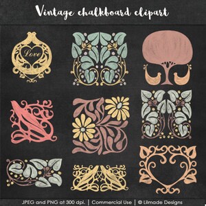 Chalkboard clipart, chalkboard frames, chalkboard floral clipart, vintage chalkboard clipart, chalkboard texture, clipart bundle, P201 image 3