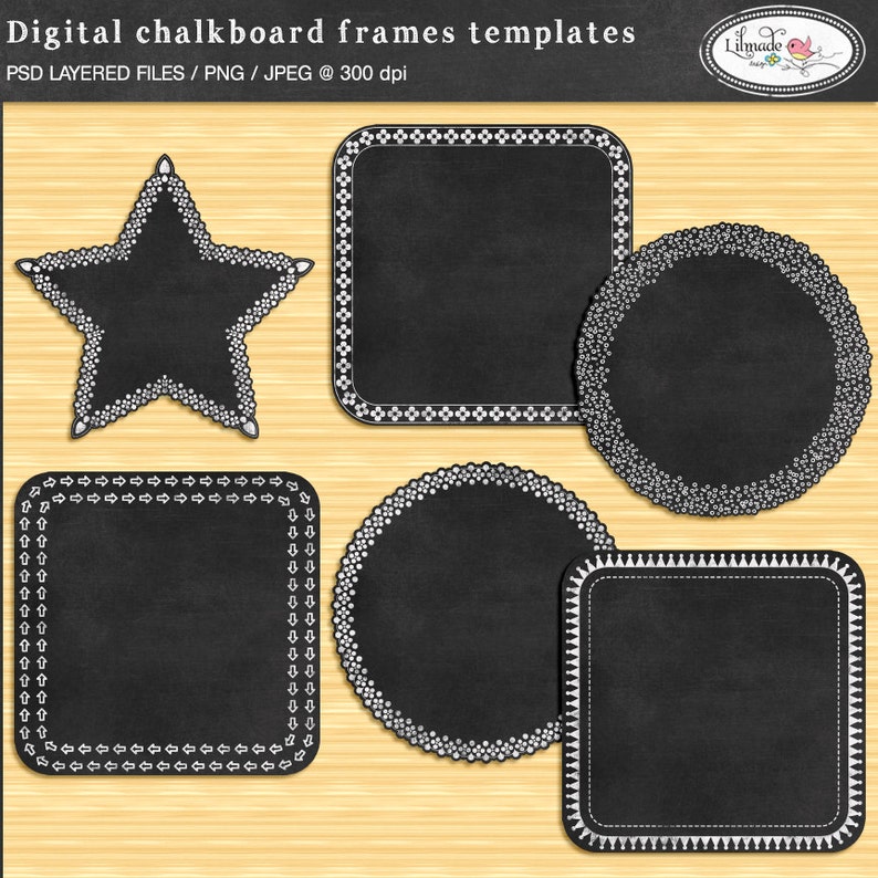 Chalkboard frame clipart, label template, table number template, PSD template, baby month sticker template, layered frame template, F329 image 1