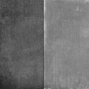 May include: Two pieces of fabric with a woven texture. The fabric on the left is dark gray and the fabric on the right is light gray.