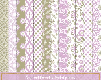 Sage Lavender Digital Paper, Scrapbook Backgrounds (Digital Download)