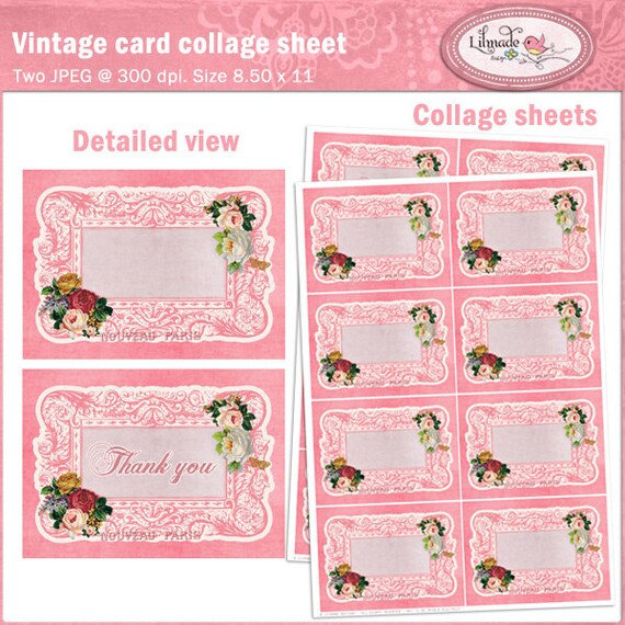 Shabby vintage printable cards and thank you notes, vintage place card, vintage calling card, shabby digital cards and labels, P202 Il_570xn