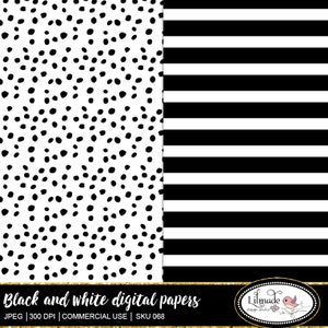 Black and White Digital Paper Pack, Stripe, Damask, Lace (JPEG) image 4