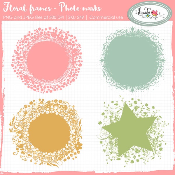 Floral clipping masks, floral photo mask, digital frames, digital photo frames for digital scrapbooking and photography. P249