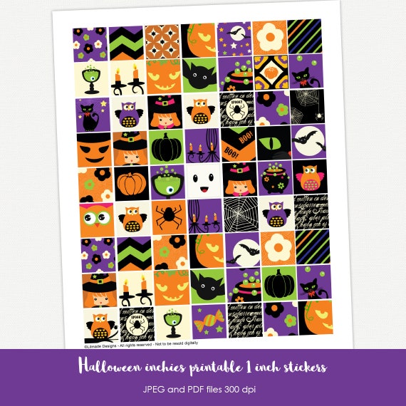 Halloween collage sheet, Halloween 1 inch squares, Halloween stickers ...