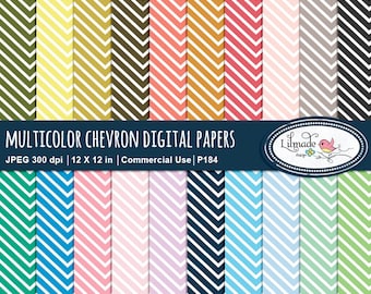 Chevron digital papers, rainbow papers, chevron scrapbook papers, patterned paper, chevron pattern, P184