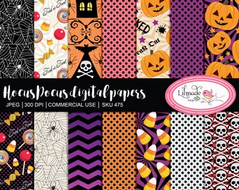 Halloween Digital Paper Pack, Pumpkin, Candy, Spider Web (JPEG)