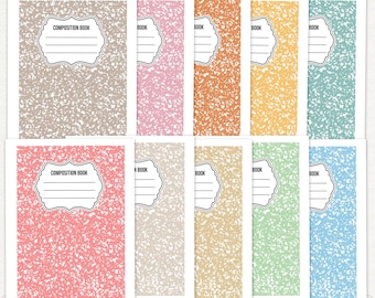 Printable Composition Notebook Covers Bundle, Pastel Classic Patterns (JPEG)