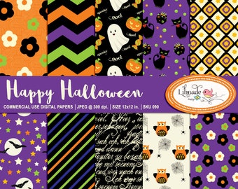 Halloween Digital Paper Pack, Ghost, Cat, Pumpkin Patterns (JPEG)