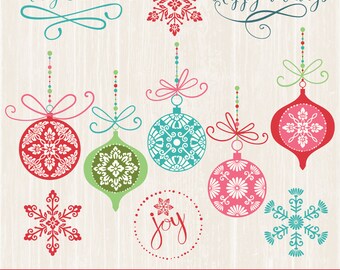 Set di clipart di ornamenti natalizi, grafica vettoriale (download digitale)
