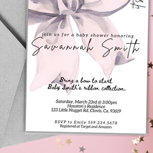 Pink Bow Baby Shower Invitation Digital Template