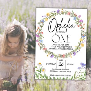 Wildflower First Birthday Invitation | Boho Floral 1st Birthday Evite | Editable Girl Birthday Party Invite | Instant Download Template