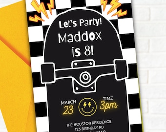 Skateboard Birthday Party Invitation: Editable Digital Template
