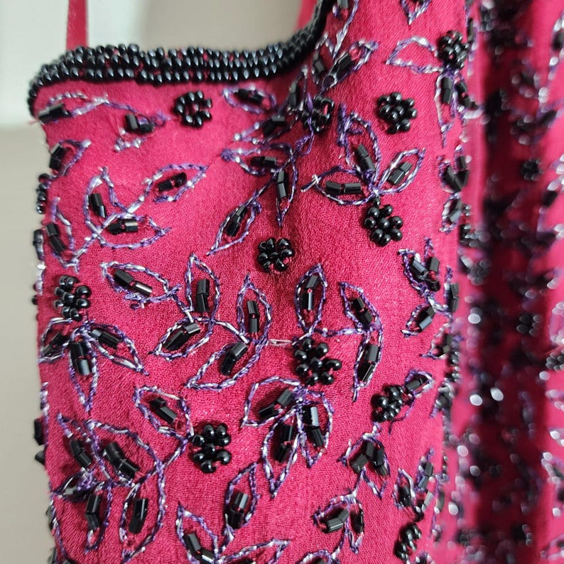 Top vintage in seta con collo alto e perline Adrianna Papell, taglia grande, da donna immagine 4