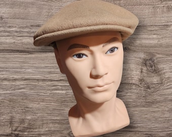 Vintage Kangol 100% wool ear lap news boy cap tan hat size large