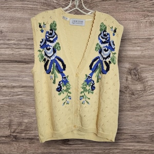 Embroidered Flower Knit Vest - Etsy