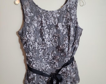 Top senza maniche in pizzo con paillettes e fiori vintage Alex Evenings, taglia L, da donna