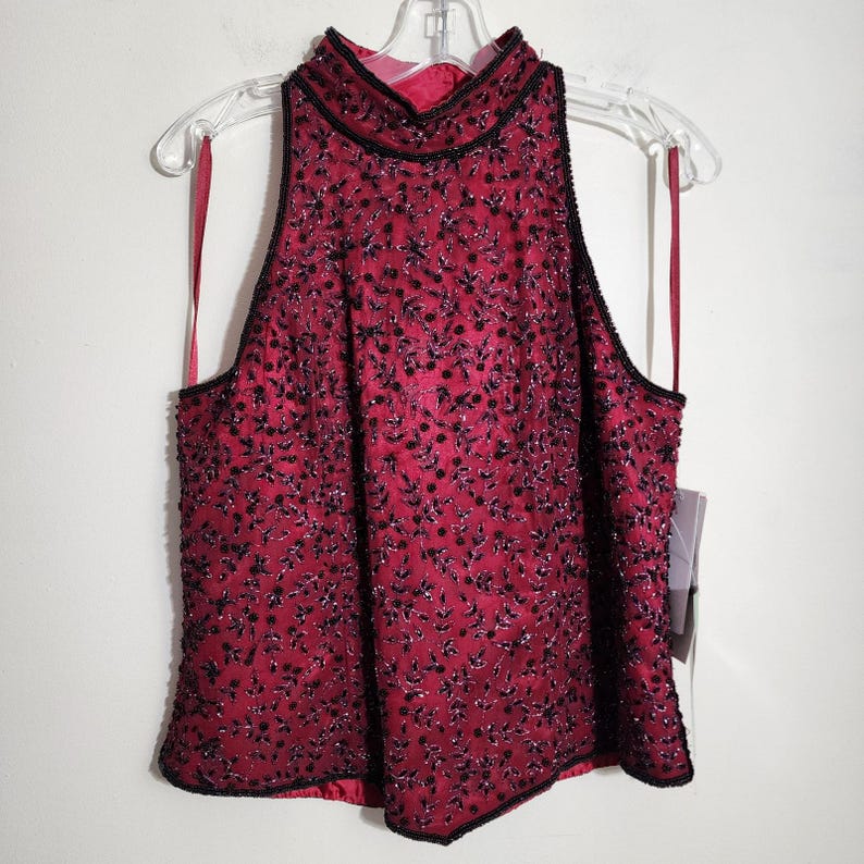 Top vintage in seta con collo alto e perline Adrianna Papell, taglia grande, da donna immagine 9