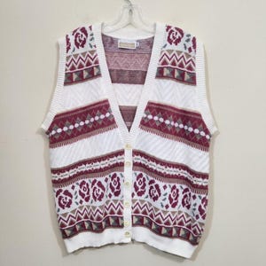 Vintage Saison-Karte Knopfleiste V-Ausschnitt Pullover Weste Frau Größe 2XL