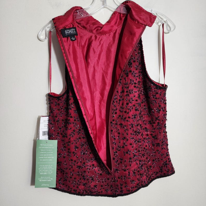 Top vintage in seta con collo alto e perline Adrianna Papell, taglia grande, da donna immagine 2