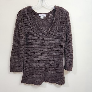 Vintage Canadian Graffiti open knit brown v-neck sweater woman&#39;s size large