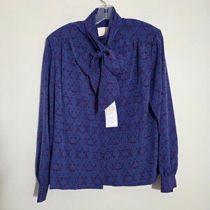 Country Sophisticates by Pendleton Blouse Vtg NWT Tie Neck Purple Blue Womens 12
