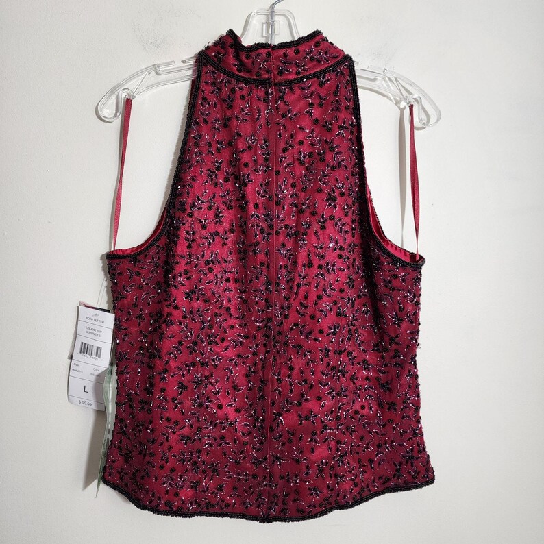 Top vintage in seta con collo alto e perline Adrianna Papell, taglia grande, da donna immagine 3
