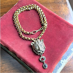 Large Bold Statement Necklace | Leopard Panther Cheetah Pendant | 3D Three Dimensional | Cat Lover | Animal Lover | Layering Necklace