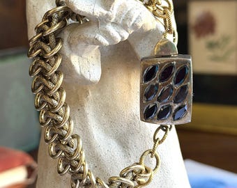 Chainmail Heirloom Bracelet with Vintage Sterling and Onyx Clasp
