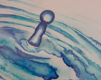 Water drop watercolor - original art - 5x7 - shadowbox frame -from LaurenHillDesigns.com