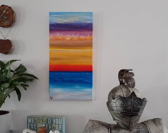 Sky and Water series #3/4- original abstract art- clouds storm pastel sunset - acrylic painting on 12x24 canvas - from LaurenHillDesigns.com