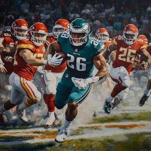 Sports Art Football Superbowl 59 Chiefs Eagles Saquan Mahomes Hurts