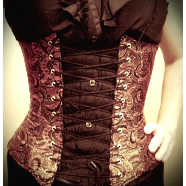 Steampunk Copper Gold and Brown Brocade Underbust Corset - custom size