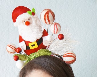 Santa Clause Christmas Headband | Santa Party Hat | Peppermint Candy Cane Headband | Tacky Holiday Party Headpiece | Ugly Sweater Party