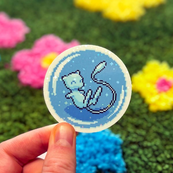 Bubble Mew Holographic Stickers | 60mm (2.4 In) Waterproof Sticker | Glossy Sticker | Pokemon Stickers