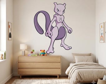 Mew two Wall Decal, Bedroom Decor, Large Gamer Wall Sticker, Removable Vinyl Wall Art, Multiple Sizes